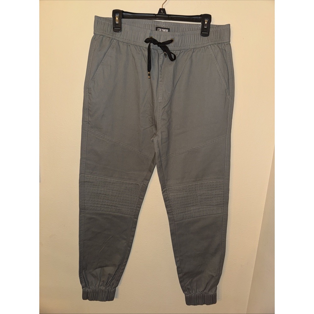 ItalyMorn Mens Gray Moto Jogger Pants Slim Fit Ribbed Knee Streetwear KC006 L‎